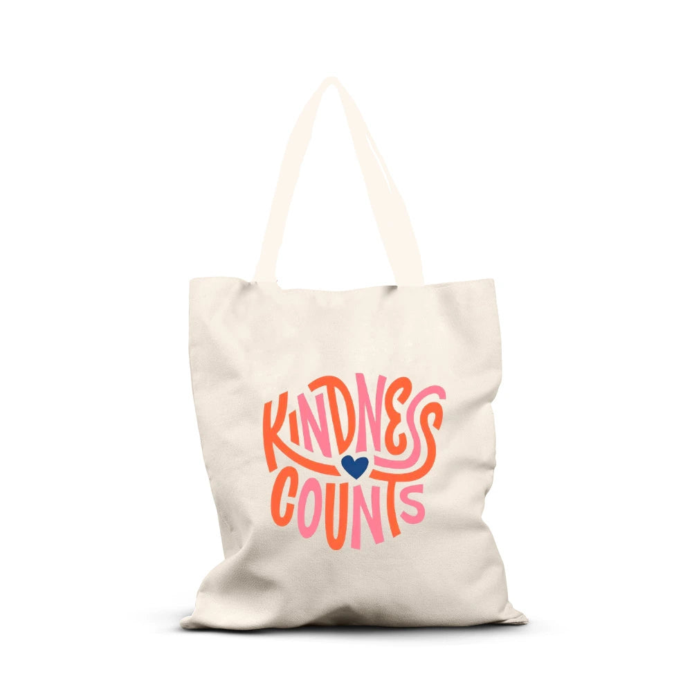 kindness counts tote, motivational tote bag, eco friendly tote, reusable shopping bag, cotton canvas tote, inspirational tote, positivity tote bag