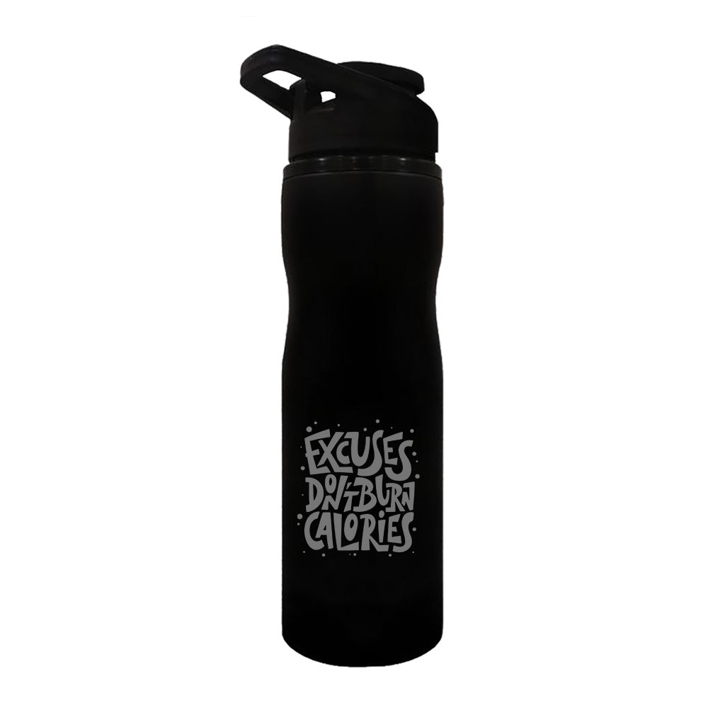 Motivational H2O bottle, Excuses don’t burn calories bottle, Fitness water bottle, Reusable gym bottle, BPA-free hydration, Durable sports bottle, Workout water bottle, Leak-proof design, Eco-friendly water bottle, Portable fitness accessory, gym motivation gear, Hydration on-the-go, Lightweight gym bottle