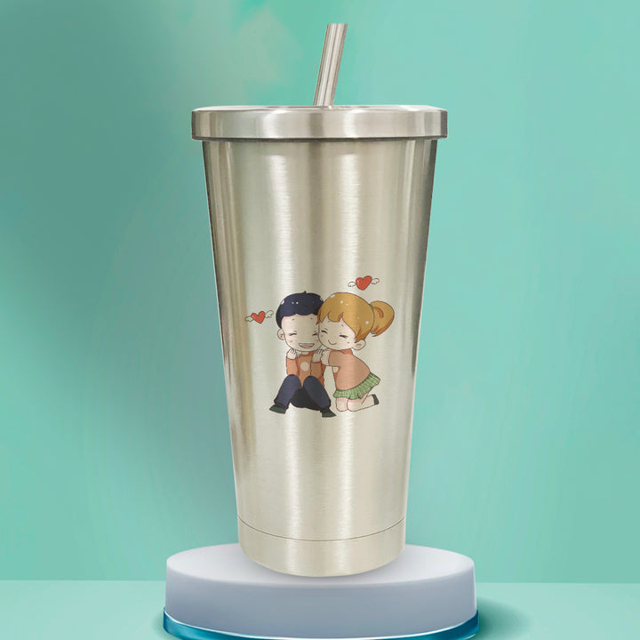 Stainless Steel Tumbler Printed Design - Cute Couple - Valentine Special