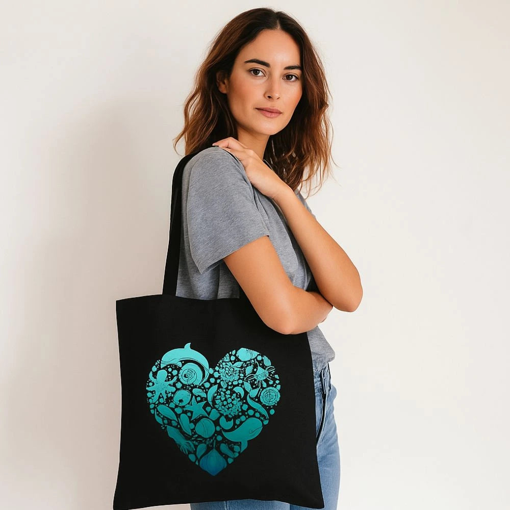 black canvas tote bag for women,
ocean heart print tote bag,
women’s canvas handbags,
eco-friendly tote bag,
reusable black tote bag,
cotton canvas tote for women,
stylish black tote bag