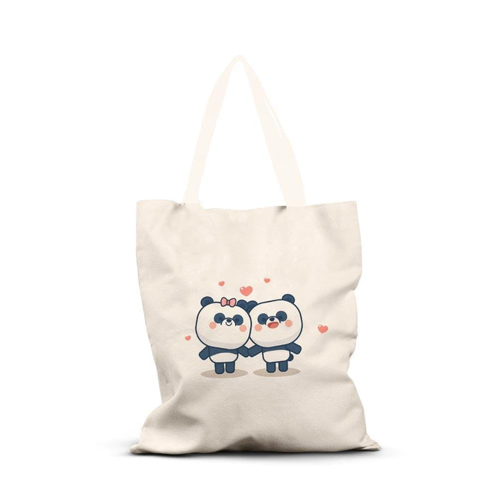 Canvas Tote Bag Printed Design - Panda Couple - Valentine Special