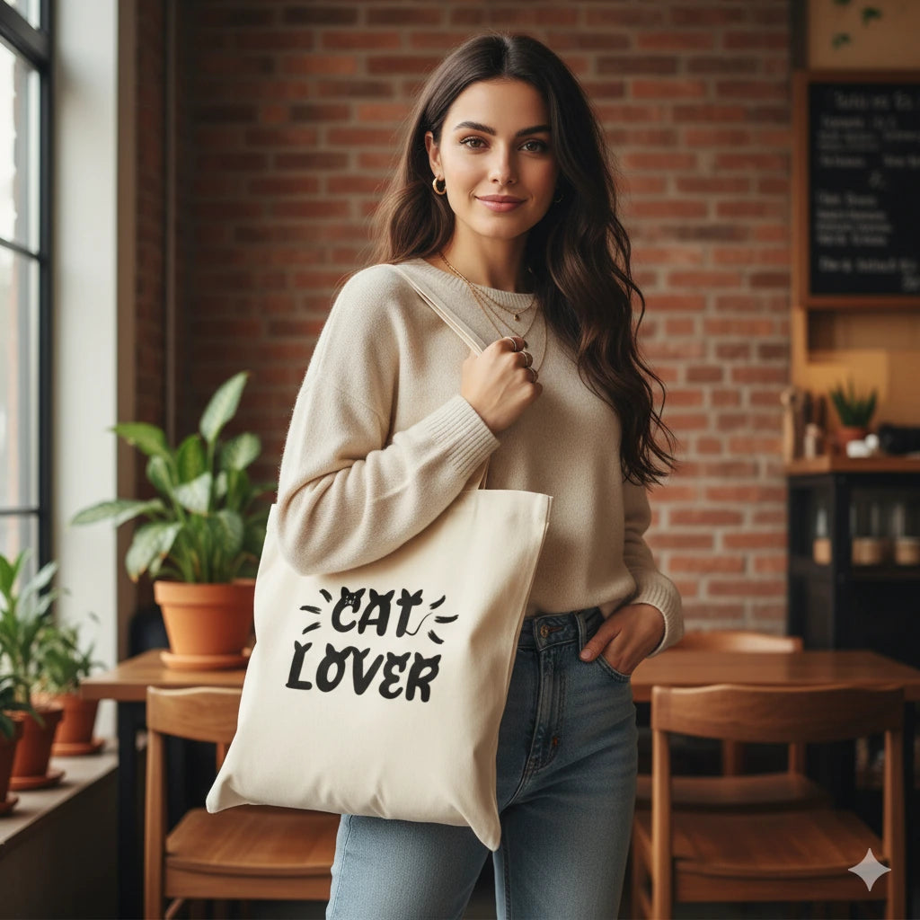 cat lover tote, cat tote bag, eco friendly cat bag, cotton shopping tote, reusable cat lover bag, pet lover tote, cat gift tote