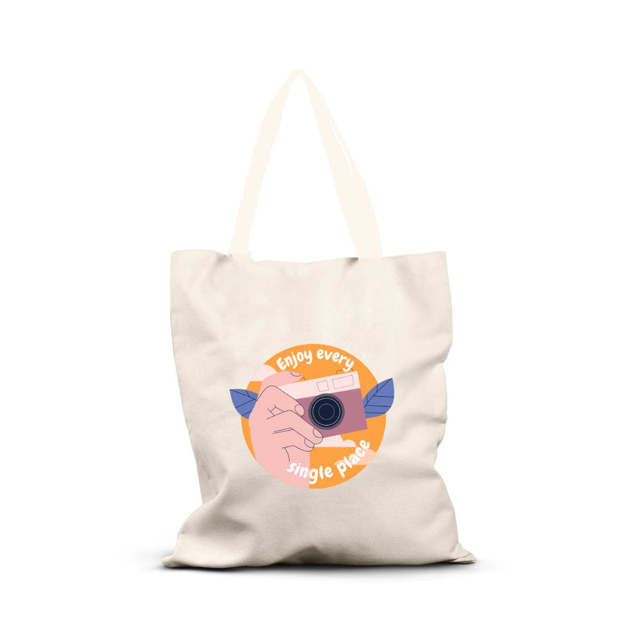 enjoy every single peace tote bag, inspirational tote bag, motivational tote bag, women’s canvas tote bag, stylish tote bag, eco-friendly tote bag, daily use tote bag, gift for her tote bag, large tote bag, women’s shoulder bag