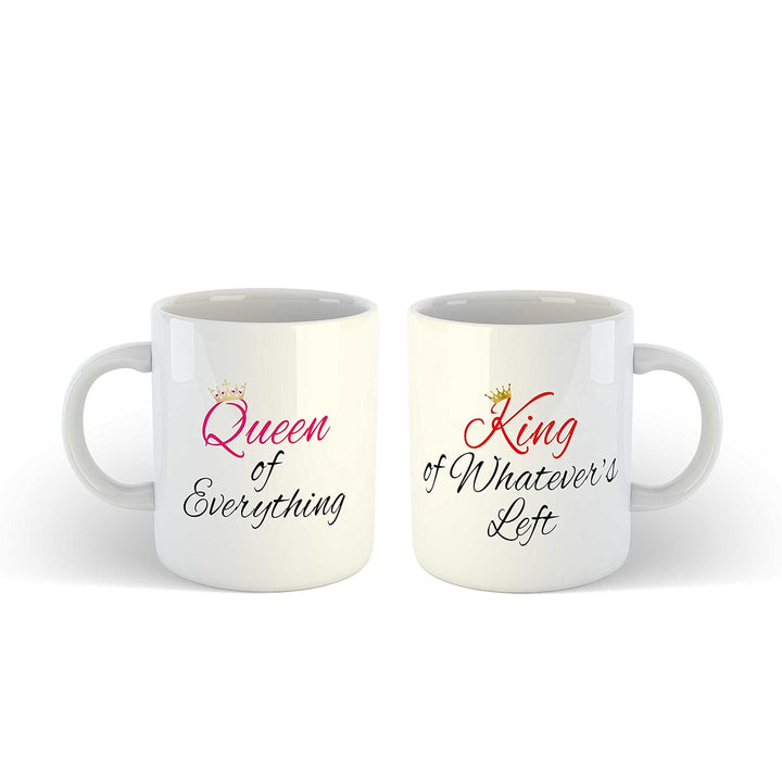 iKraft Premium Ceramic Coffee Mug Set for Couple with Unique Printed Designs, 325 ml - Microwave & Dishwasher Safe, Ideal for Office, Home & Gifting | King & Queen Quotes