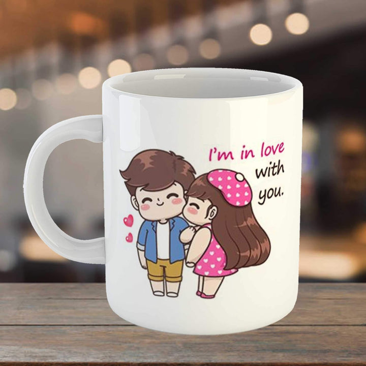 iKraft Premium Ceramic Coffee Mug with Unique Printed Designs, 325 ml - Microwave & Dishwasher Safe, Ideal for Office, Home & Gifting | Cute Love Couple Cartoon