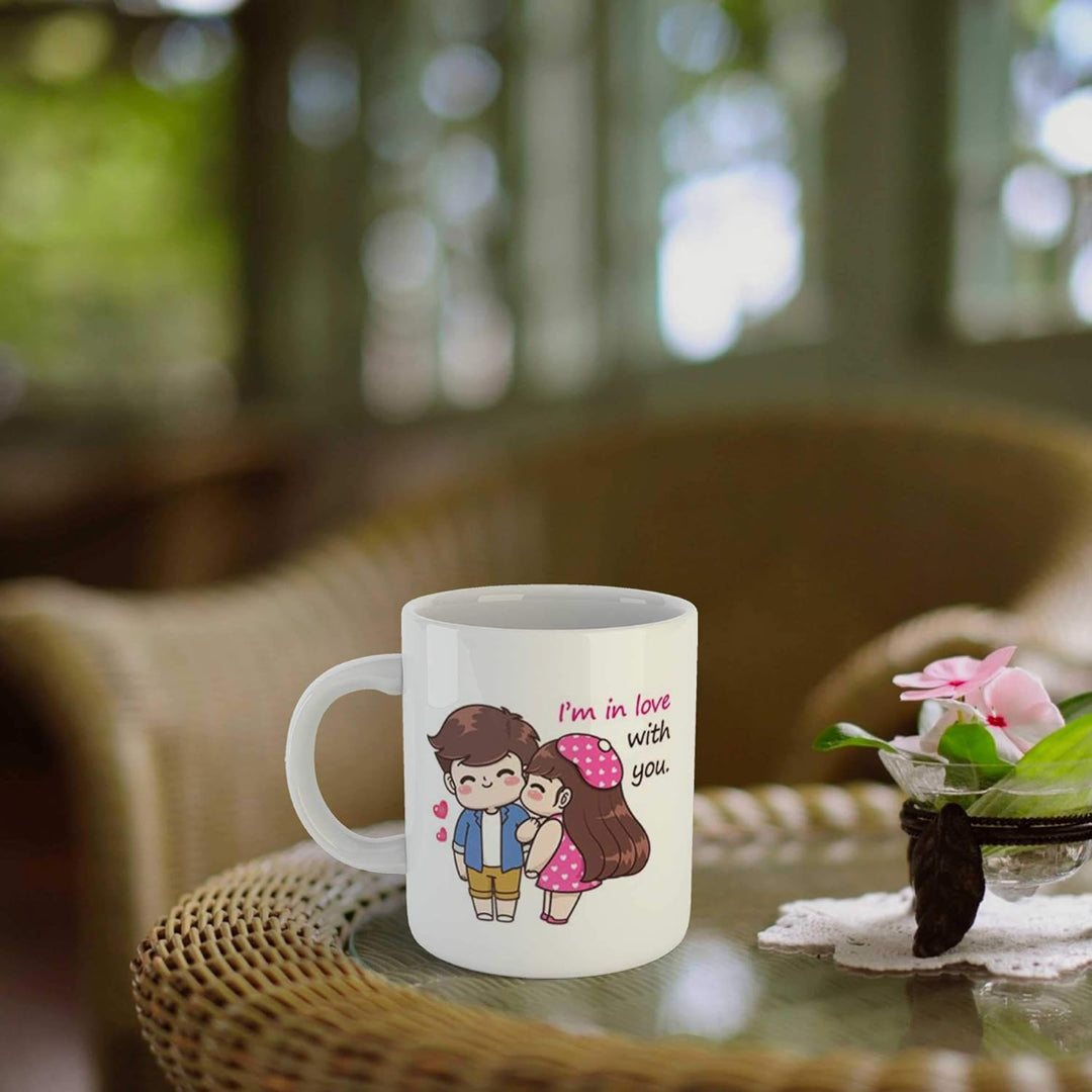 iKraft Premium Ceramic Coffee Mug with Unique Printed Designs, 325 ml - Microwave & Dishwasher Safe, Ideal for Office, Home & Gifting | Cute Love Couple Cartoon