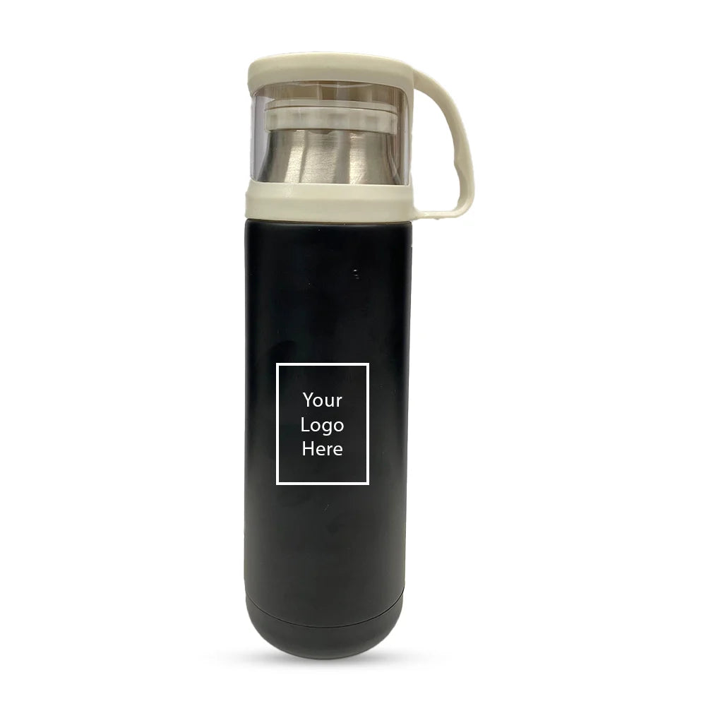 Customized Vacuum Bottle with White Cup | Personalized Thermos Flask