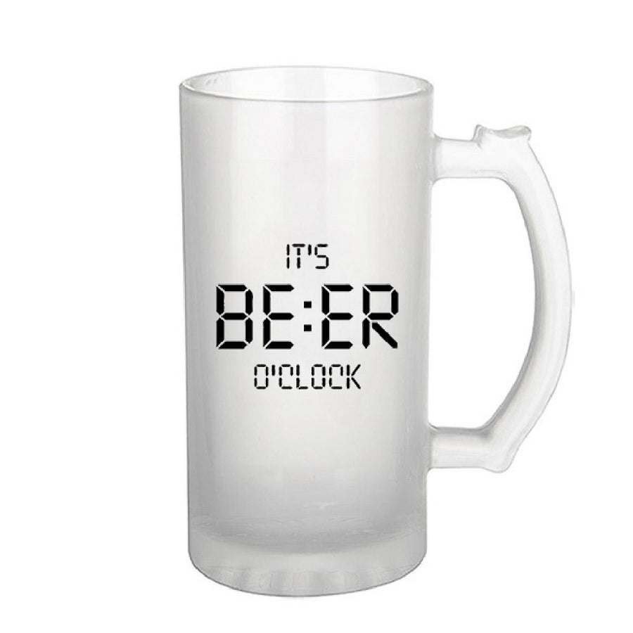 Personalized beer clock mug, 16 oz drinkware, Customizable beer mug, Durable glass mug, Unique gift idea, Beer lovers, Home bar accessories