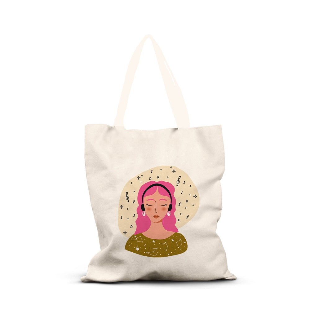 Printed Tote Bag Design" Mental Health Happiness"
