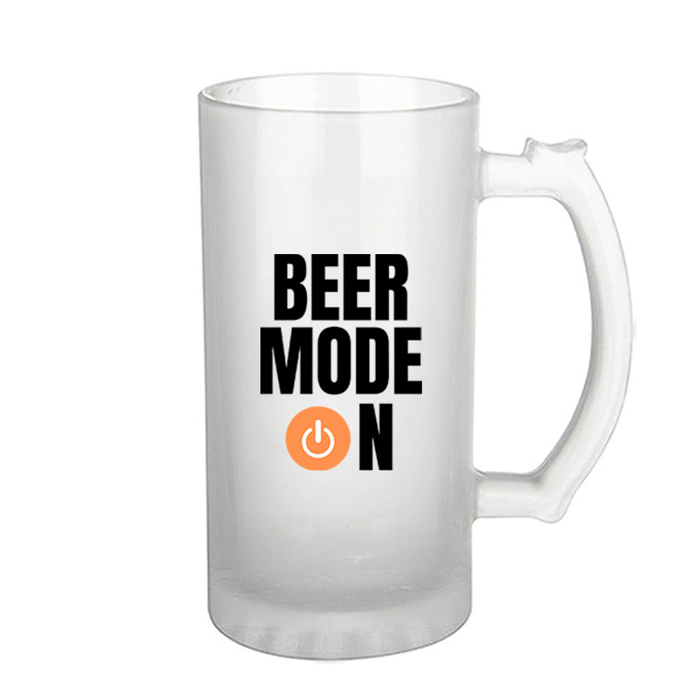 "Beer Mode On” Frosted Beer Mug – 16 oz | Funny Printed Glass Barware for Home, Parties & Gifts