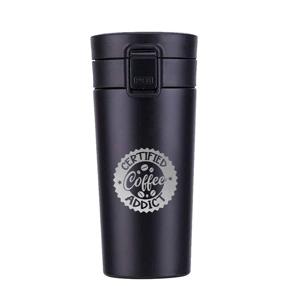 Certified coffee addict, Stainless steel flask, Vacuum insulated, 12-hour hot, 24-hour cold, coffee lover, Thermal flask, Portable coffee mug, Insulated travel cup, Vacuum insulated travel mug, hot & cold retention, 12-hour hot, 24-hour cold, leak-proof mug, Insulated flask, Coffee mug, Portable hydration, Travel-friendly.