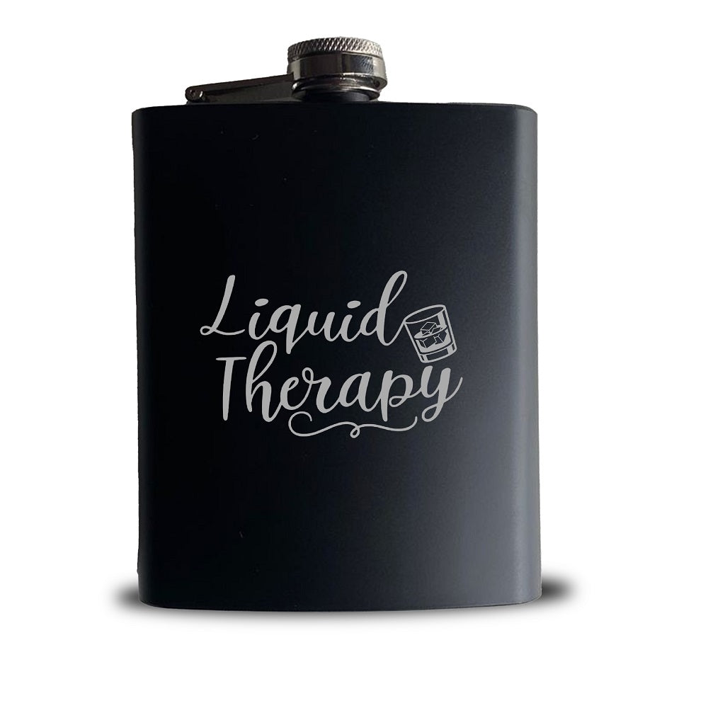 Premium Stainless Steel  Hip Flask Design" Liquid Therapy"