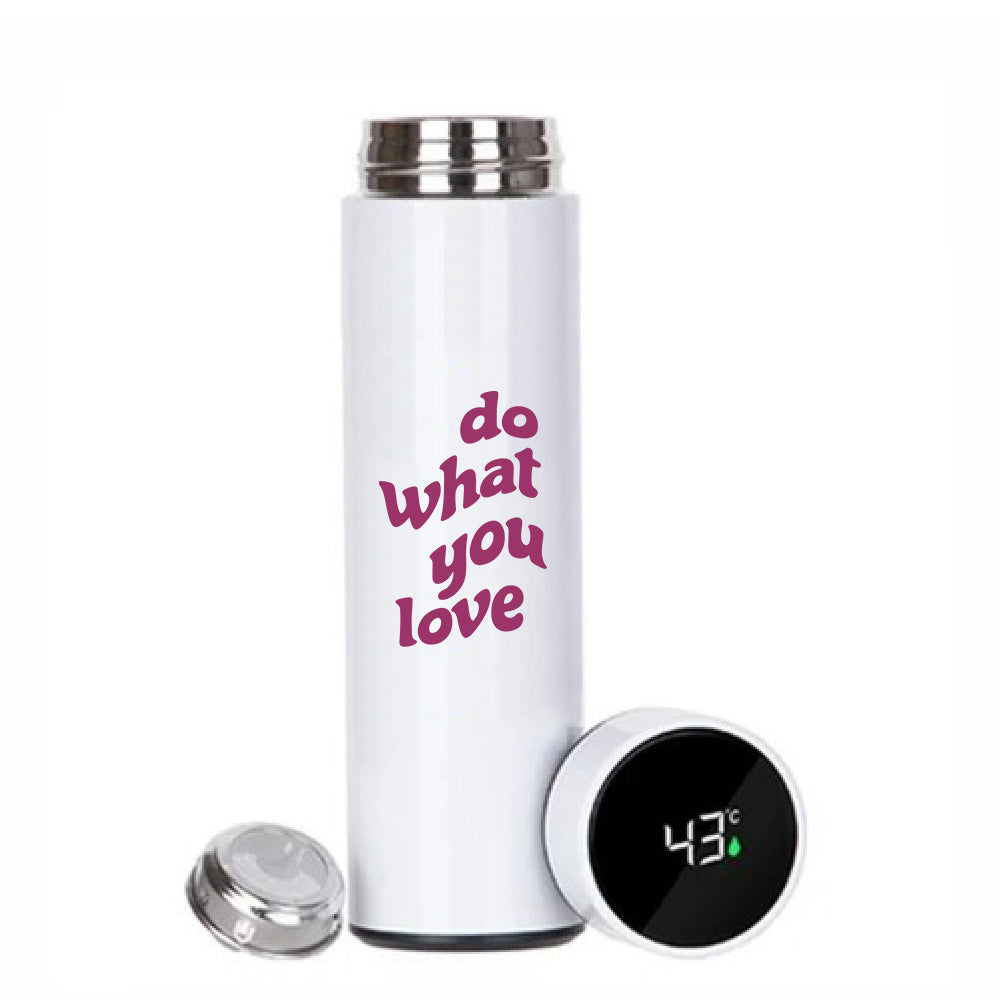 Smart temperature bottle, Stainless steel bottle, 500ml insulated bottle,Motivational bottle,"DO What You Love" design, Temperature display bottle,Hot and cold bottle, Portable LED display bottle, Hot and cold insulated bottle,500ml smart bottle, Stainless steel thermal bottle,Motivational printed water bottle