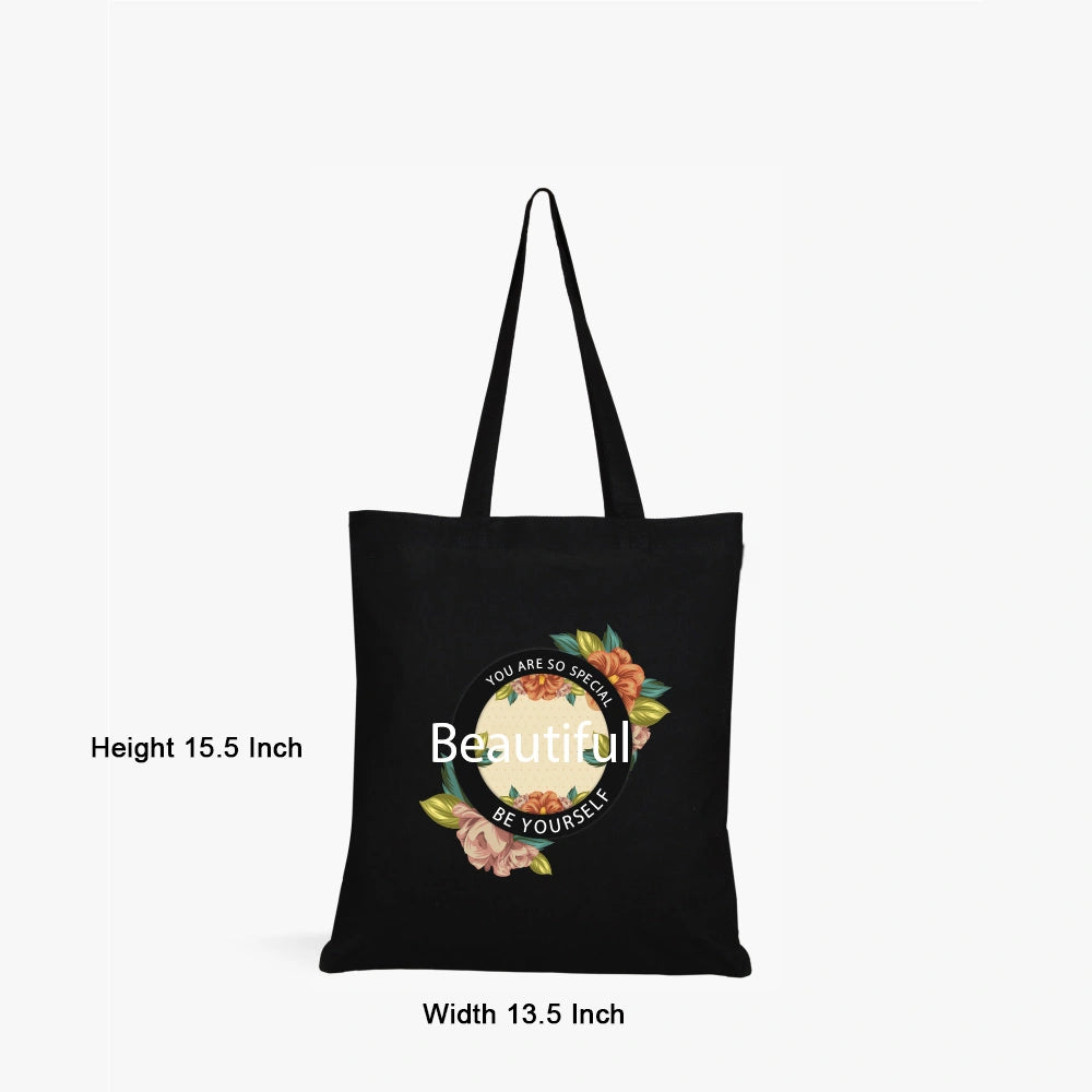 reusable black canvas tote,
motivational quote canvas tote,
minimalist black tote for women,
fashion tote bag for women,
affordable black tote bag,
cool tote bags for girls