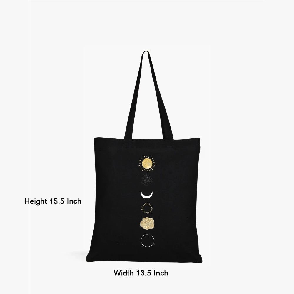 black canvas tote bag for women,
celestial tote bag,moon phase tote bag,sun and moon print tote bag,aesthetic black tote bag,
eco-friendly canvas tote bag,durable cotton tote bag,minimalist tote bag for women,spiritual moon tote bag,
celestial design canvas bag,
everyday canvas tote for women