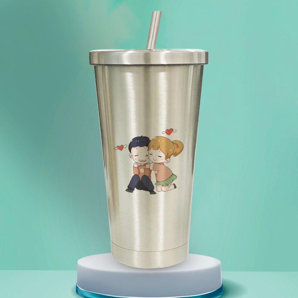 Stainless Steel Tumbler Printed Design - Cute Couple - Valentine Special
