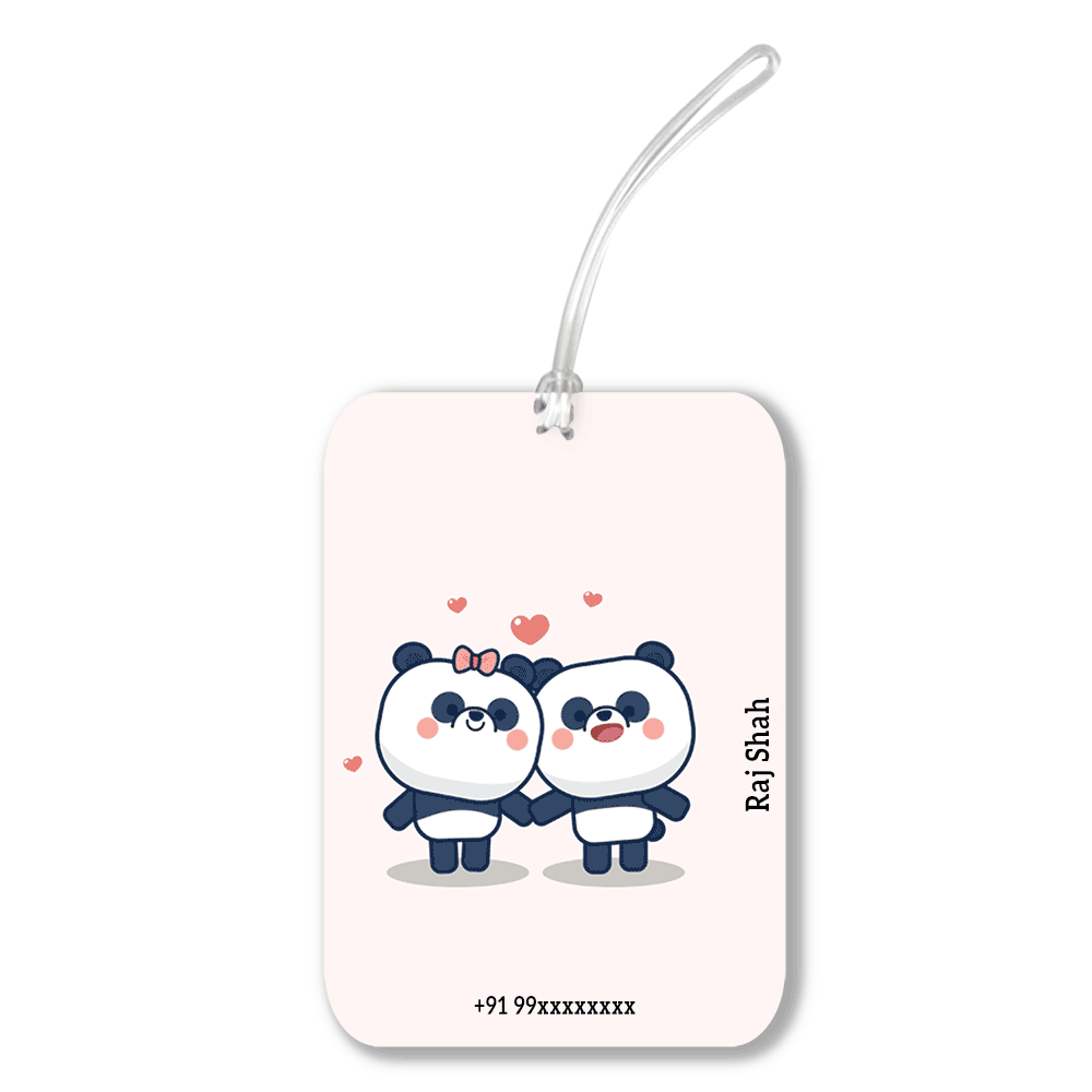Personalised Travel Tag Printed Design - Panda Couple - Valentine Special