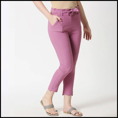 Women's Comfort Fit Light Pink Pocket Pant with Belt