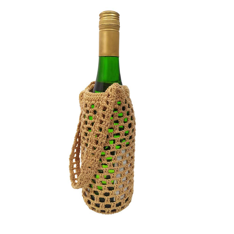 iKraft Hand Made Crochet Wine Bottle Bag - Beige