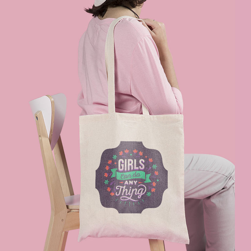 iKraft Canvas Tote Bag Printed Design - Girls Can Do Anything