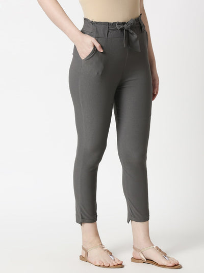 Women's Comfort Fit Grey Pocket Pant with Belt