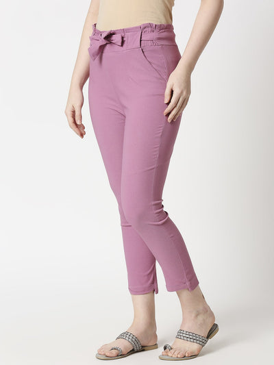 Women's Comfort Fit Light Pink Pocket Pant with Belt