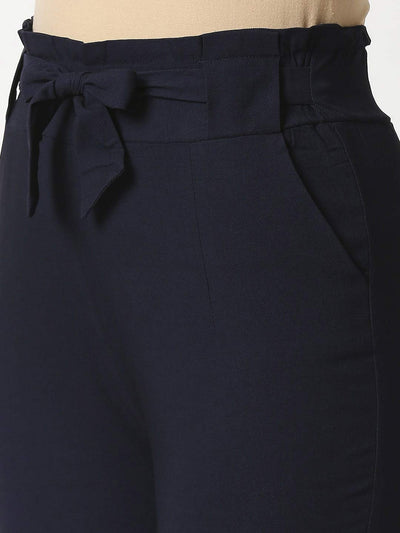 Women's Comfort Fit Navy Blue Pocket Pant with Belt