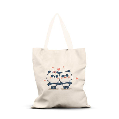 iKraft Canvas Tote Bag Printed Design - Panda Couple