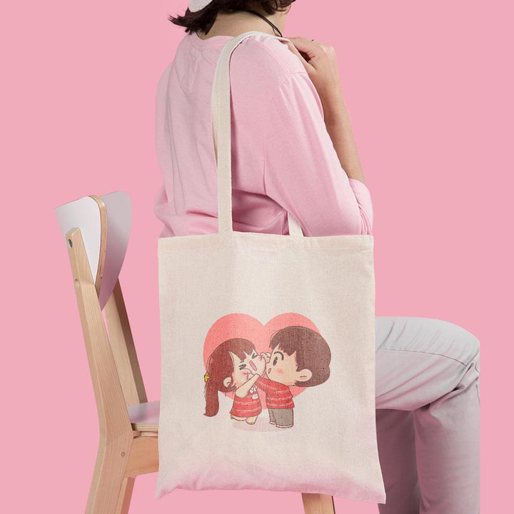 Canvas Tote Bag Printed Design - Cute Couple - Valentine Special