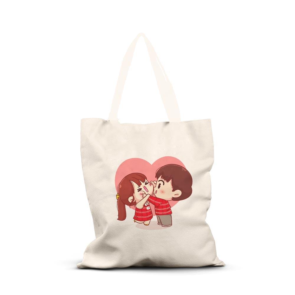 Canvas Tote Bag Printed Design - Cute Couple - Valentine Special