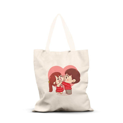 iKraft Canvas Tote Bag Printed Design - Cute Couple