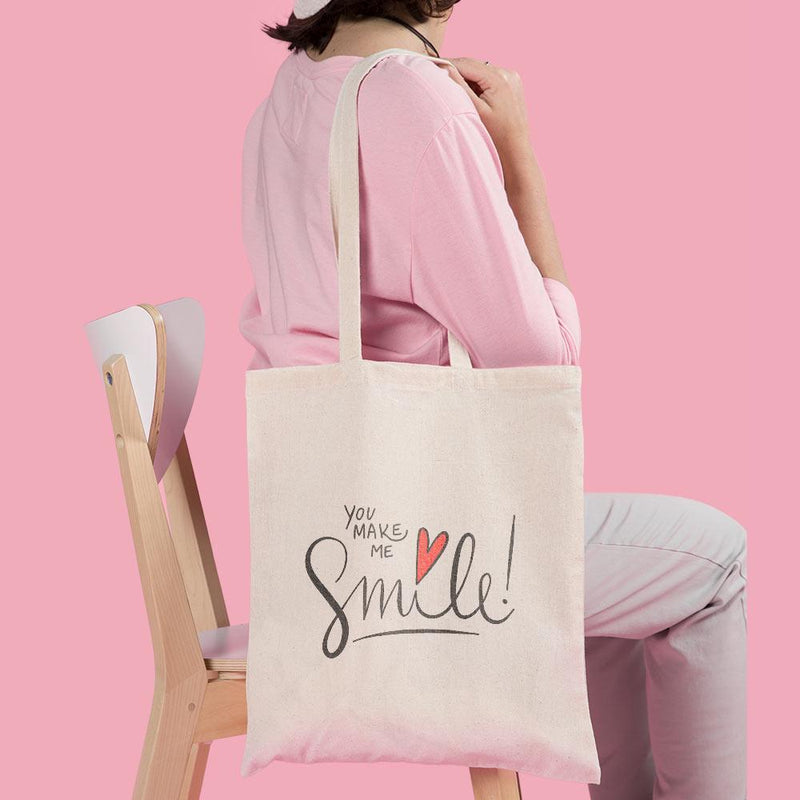 iKraft Canvas Tote Bag Printed Design - You Make Me Smile