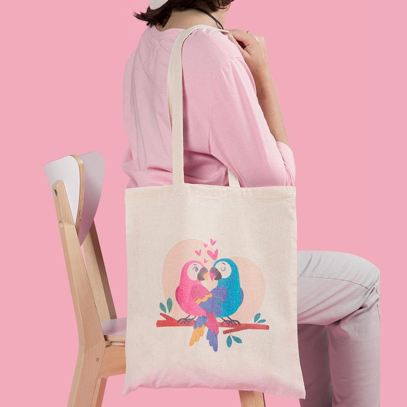 iKraft Tote Bag Printed Design - Colourful Love Birds