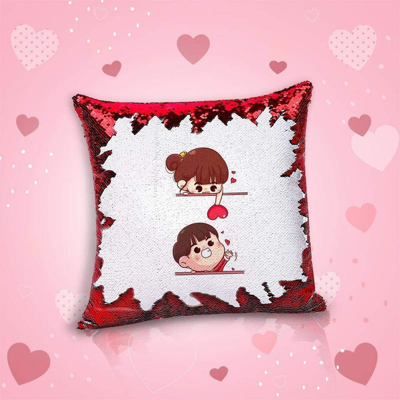 iKraft Sequin Magic Cushion Printed Design "Love Catch"