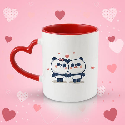 iKraft Heart Handle Coffee Mug Printed Design - Panda Couple