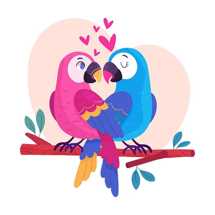 Heart Handle Coffee Mug Printed Design - Colourful Love Birds - Valentine Special
