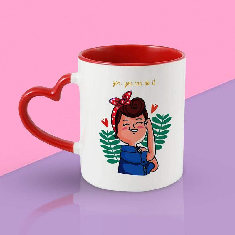 iKraft Heart Handle Coffee Mug Printed Design - Yes You Can Do It
