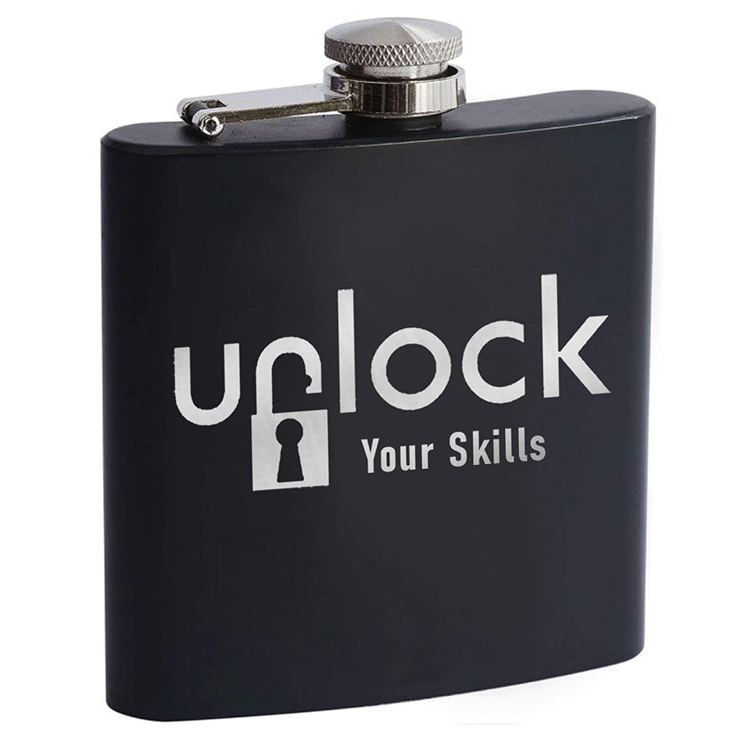 Stainless Steel Engraved Hip Flask Design "Unlock Your Skills"