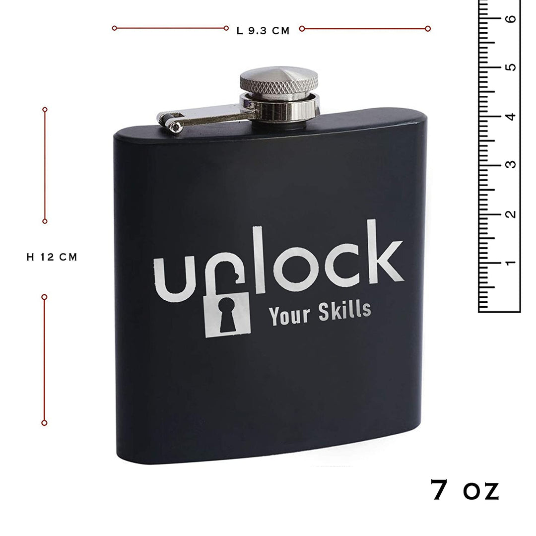 Stainless Steel Engraved Hip Flask Design "Unlock Your Skills"
