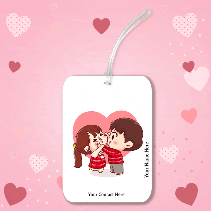 Personalised Travel Tag Printed Design - Cute Couple - Valentine Special