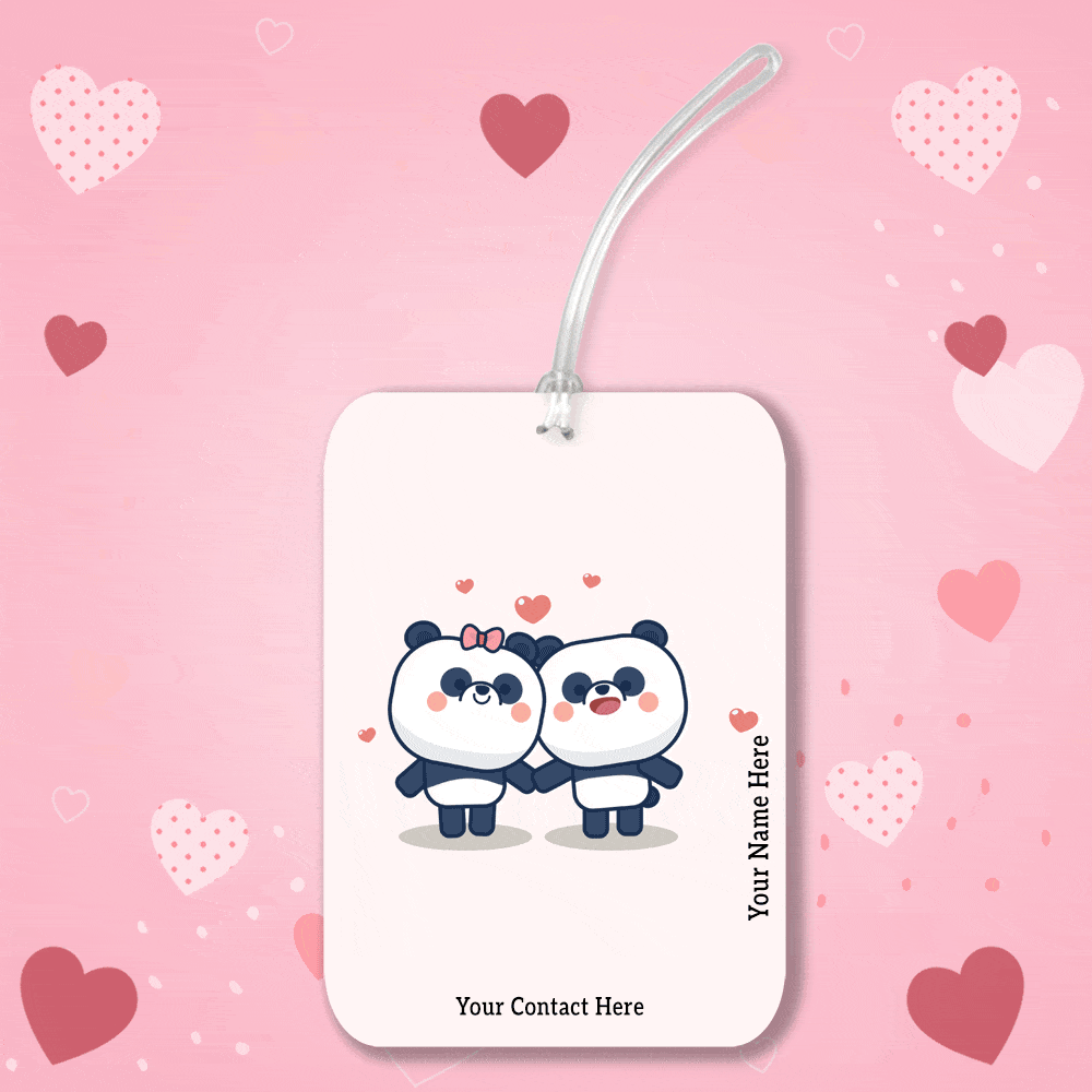 Personalised Travel Tag Printed Design - Panda Couple - Valentine Special