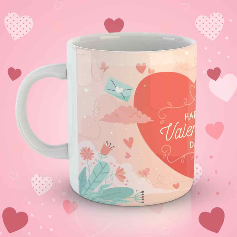 White Coffee Mug Printed Design - Happy Valentine&