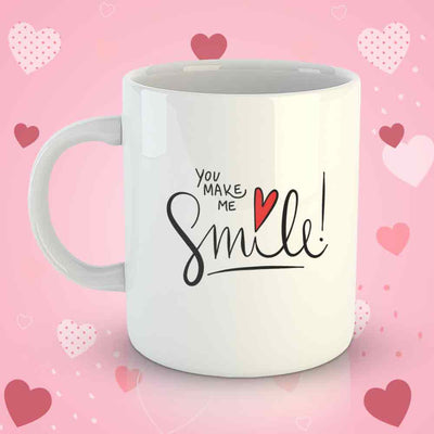 White Coffee Mug Printed Design - You Make Me Smile