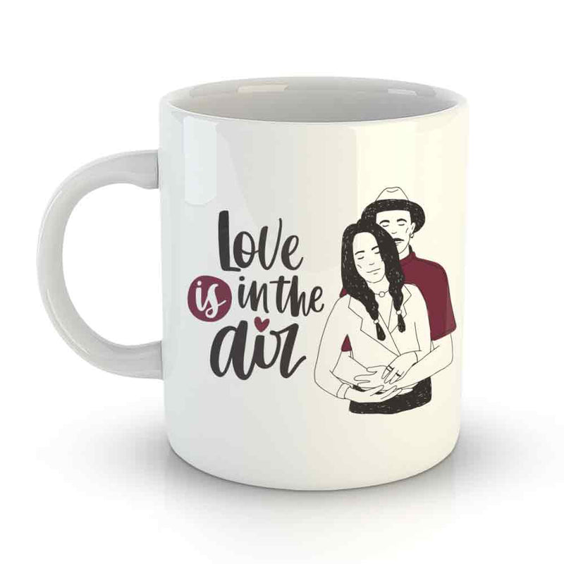 White Coffee Mug Printed Design - Love is in The Air