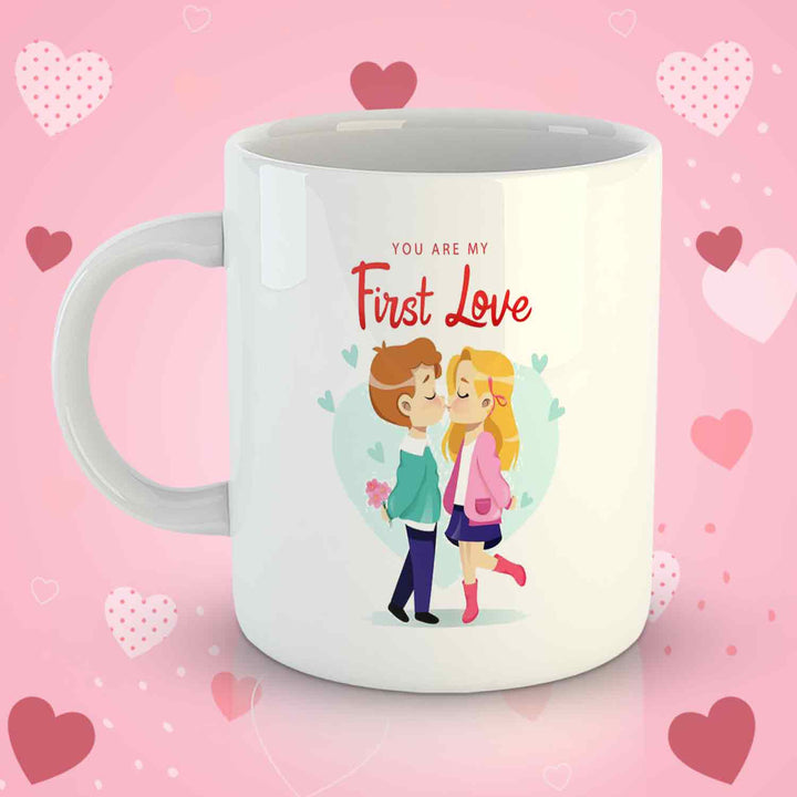 White Coffee Mug Printed Design - First Love - Valentine Special